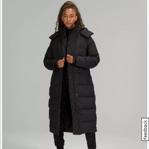 Lululemon black Wunder Puff long jacket, size 8